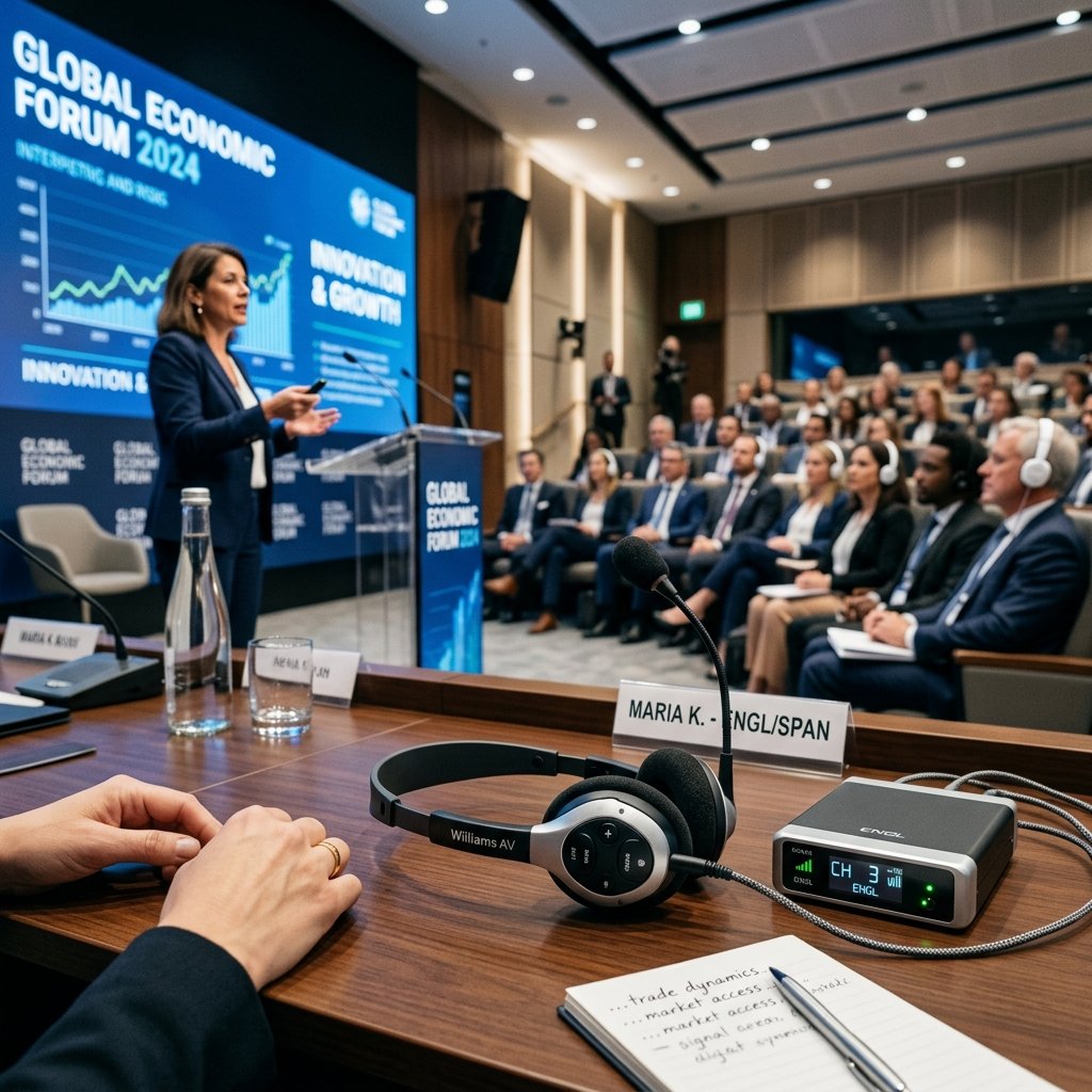 Professional interpreter at a business conference