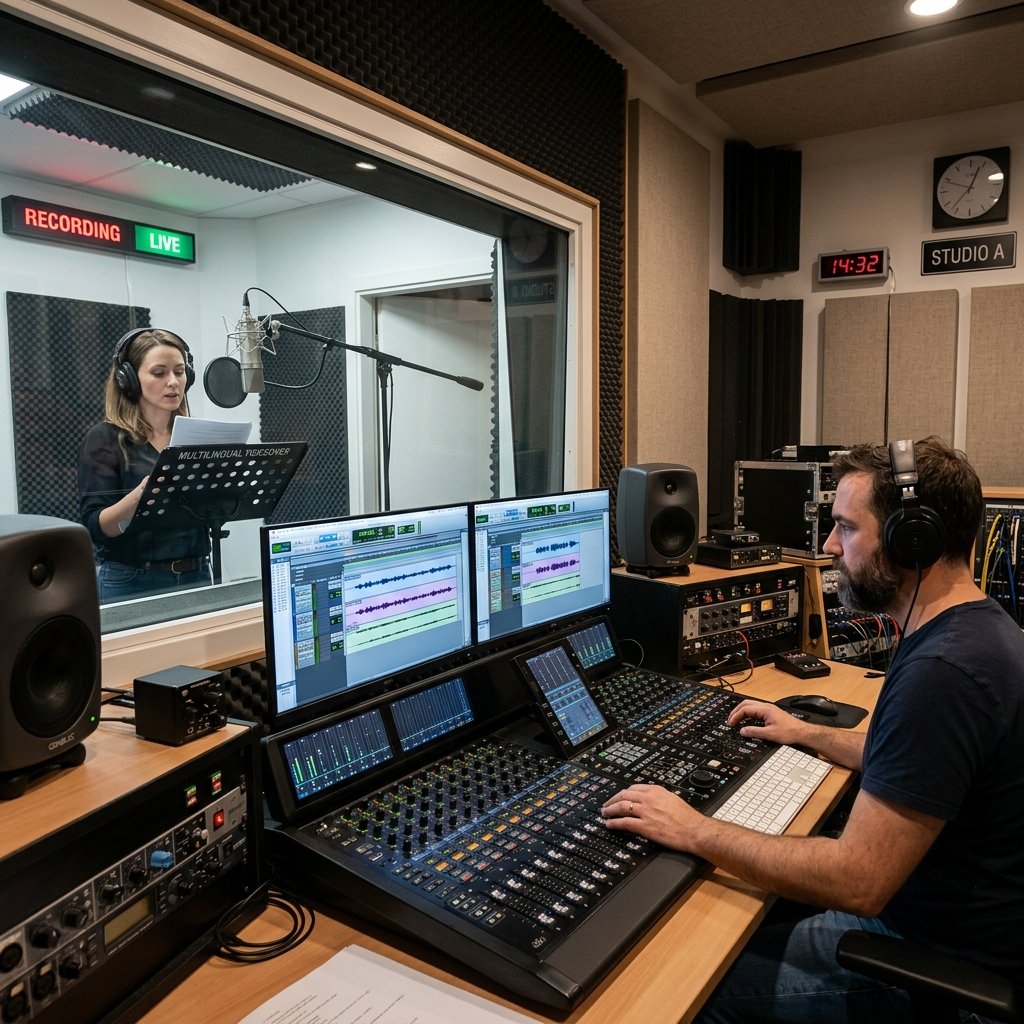 Microphone in professional voice recording studio